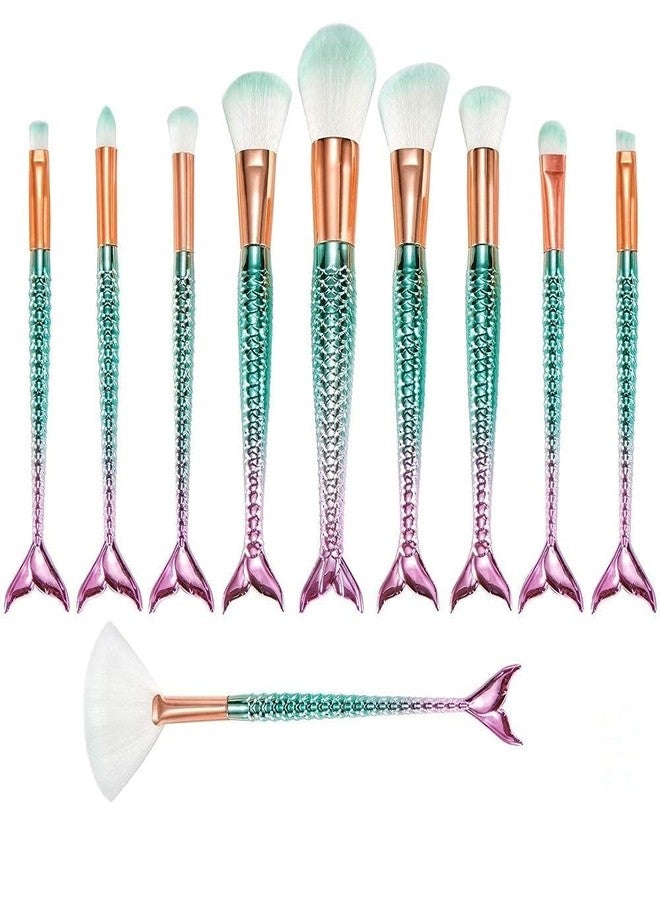 OMANIAC ELEGAR Colorful Fish Tail Handle Makeup Brush Set – Foundation, Eyebrow, Eyeliner, Blush, and Concealer Brushes – Cute Christmas Stocking Stuffers and Gifts for Girls (10 pcs makup kit) - Image 1