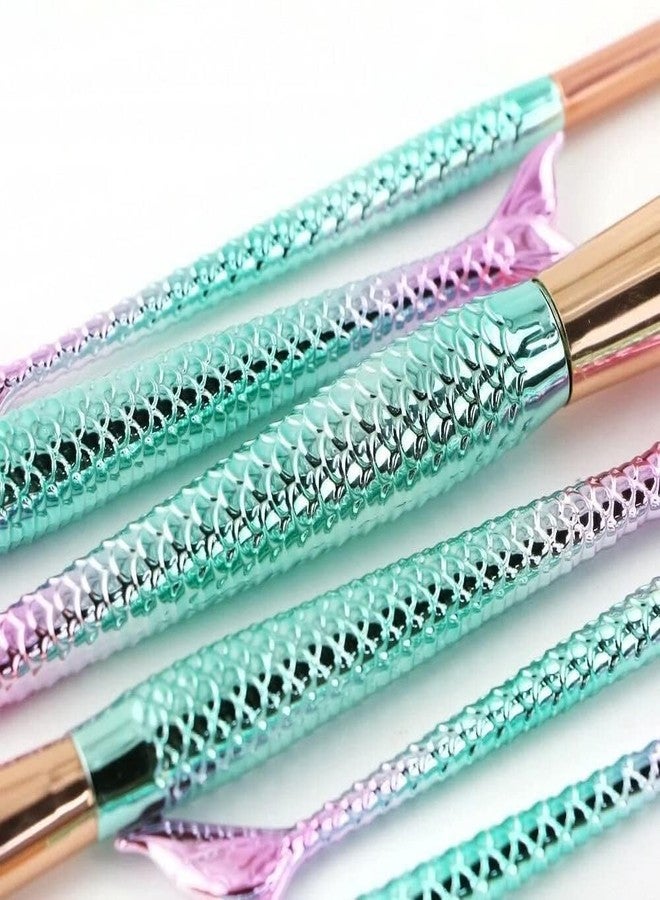 OMANIAC ELEGAR Colorful Fish Tail Handle Makeup Brush Set – Foundation, Eyebrow, Eyeliner, Blush, and Concealer Brushes – Cute Christmas Stocking Stuffers and Gifts for Girls (10 pcs makup kit) - Image 3