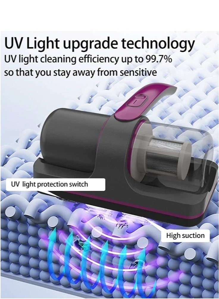 Bed Vacuum Cleaner, Cordless Handheld Mattress Vacuum with UV Light, Powerful Suction, Anti-Allergen Mite Remover for Cleaning Sofa, Pillows, Carpets, Sheets, and Fabric Surfaces - Image 3
