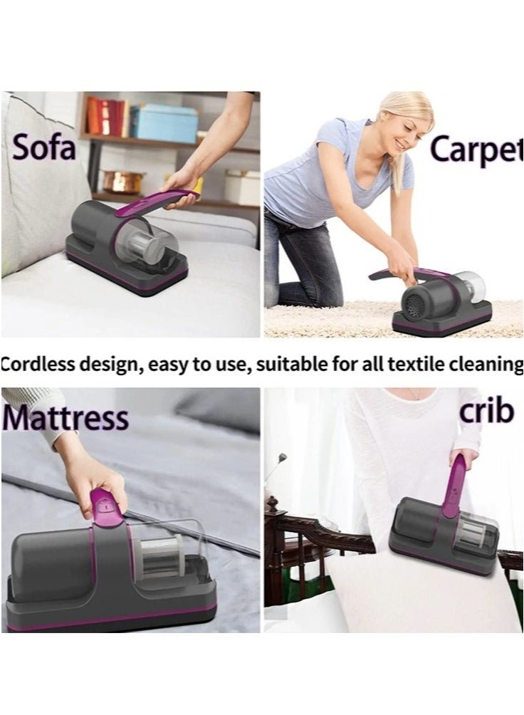 Bed Vacuum Cleaner, Cordless Handheld Mattress Vacuum with UV Light, Powerful Suction, Anti-Allergen Mite Remover for Cleaning Sofa, Pillows, Carpets, Sheets, and Fabric Surfaces - Image 4