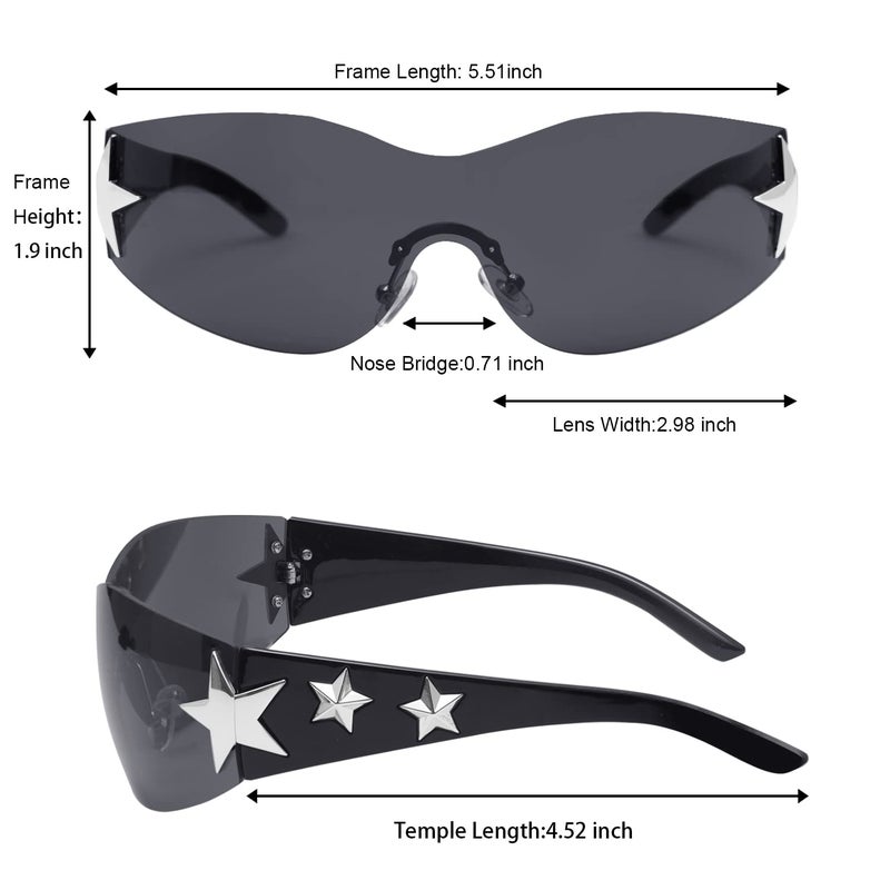 Haqptul Rimless Y2K Sunglasses Star Wrap Around Glasses 2000S Accessories for Women Men Trendy Fashion Cool Shield Shades (Pink/Pink) - Image 5