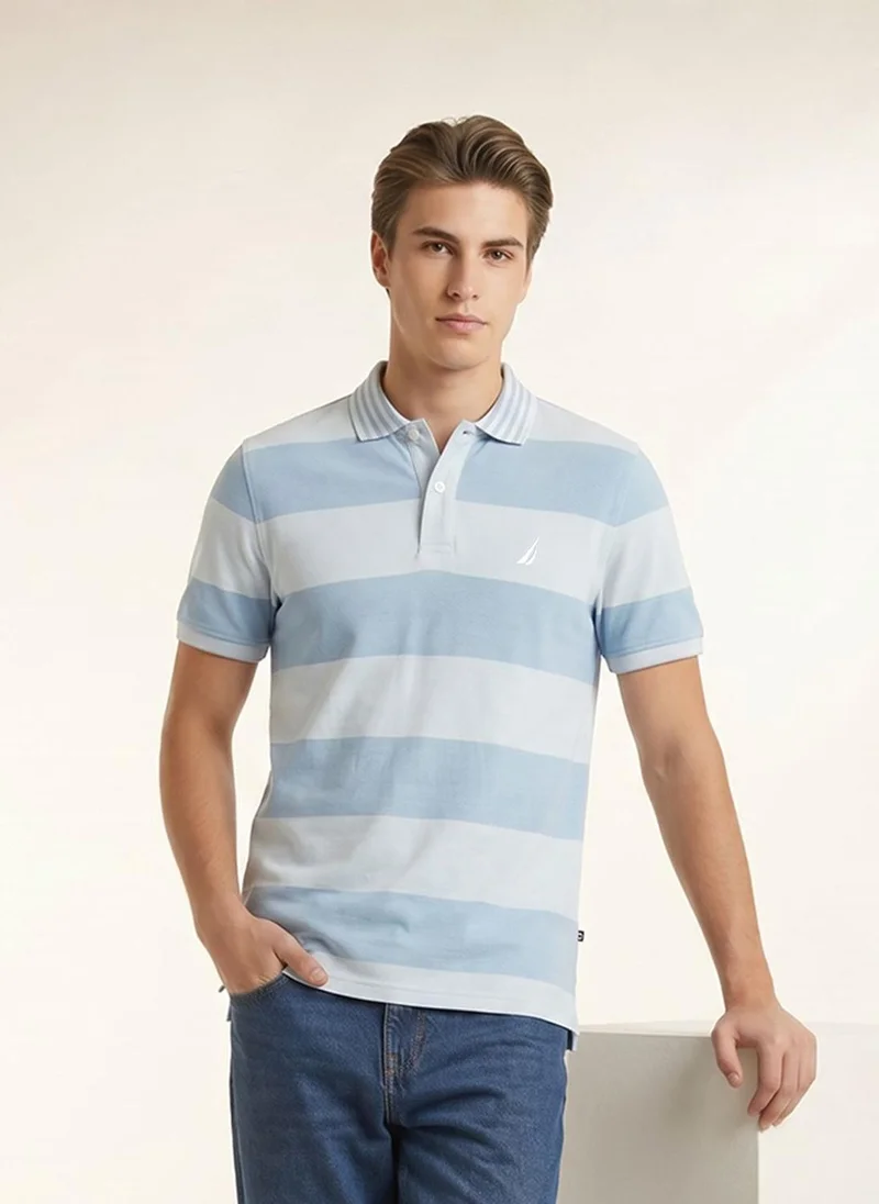 نوتيكا Men Light Blue Striped Polo T-Shirt
