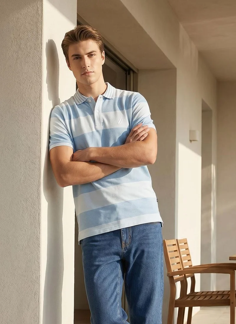 نوتيكا Men Light Blue Striped Polo T-Shirt