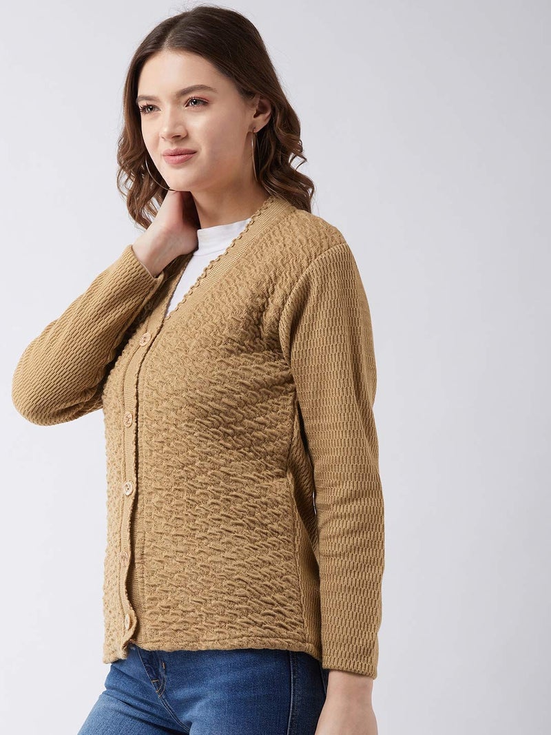 Pivl Women's Acrylic Blend V-Neck Sweater (PV502_Camel_XL) - Image 4