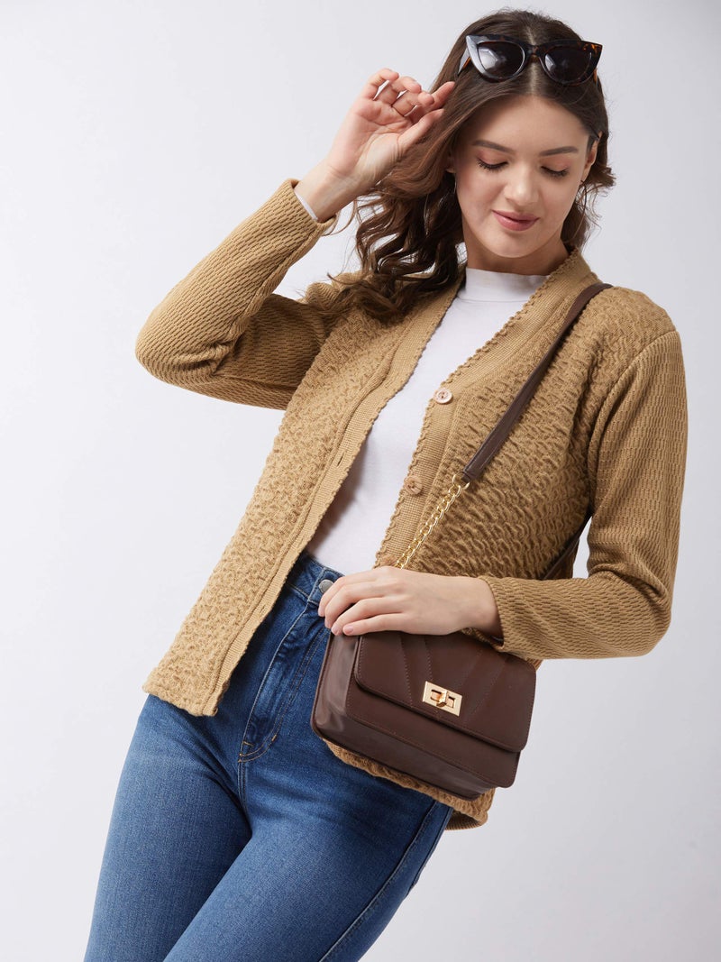 Pivl Women's Acrylic Blend V-Neck Sweater (PV502_Camel_XL) - Image 3