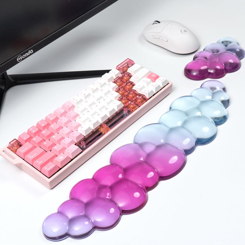 Sumgsn Ergonomic Cloud Silicone Gel Keyboard and Mouse Wrist Rest Set - Clear Wrist Rest for Keyboard 60%/68%/75%, Comfort & Support for Typing and Gaming (Pink Blue) - Image 1
