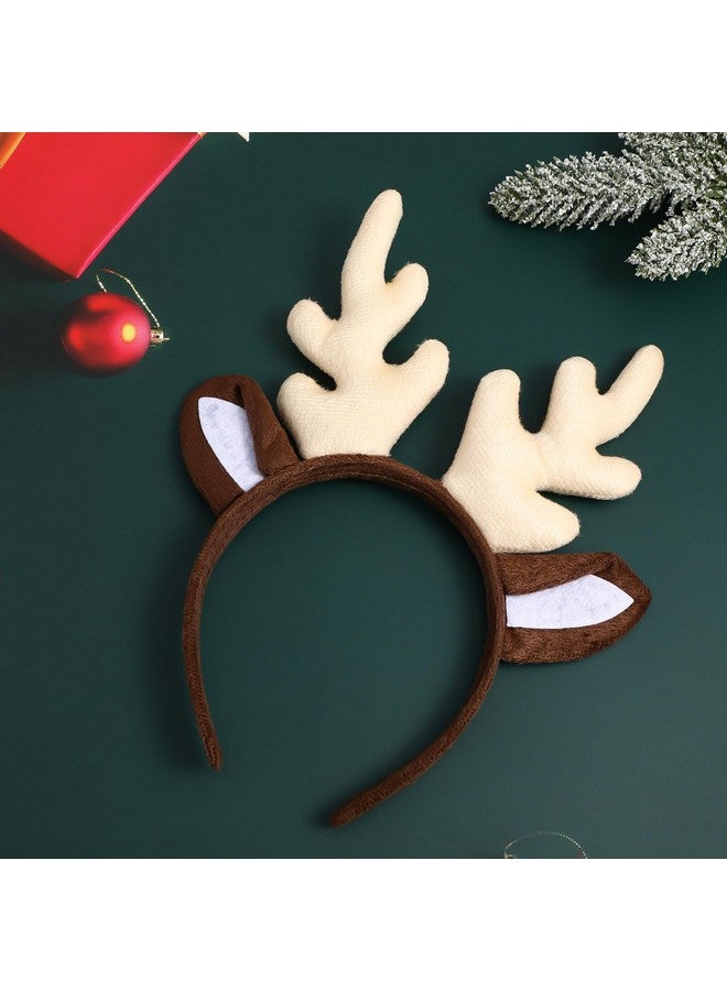Amosfun Reindeer Antler Hair Hoop Christmas Elk Headband Headwear For Christmas Birthday Costume Party (Milk White) - Image 3