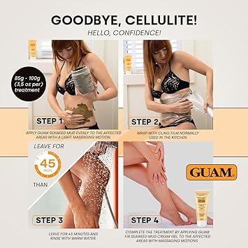 guam GUAM FIR Seaweed Mud Anti Cellulite Treatment Tourmaline Cellulite Cream Gel Set Body Leg Tummy Tightening Duo 1kg Hot Body Warp Cellulite Remover 250ml Slimming Mud Gel Skin Firming Cream - Image 3