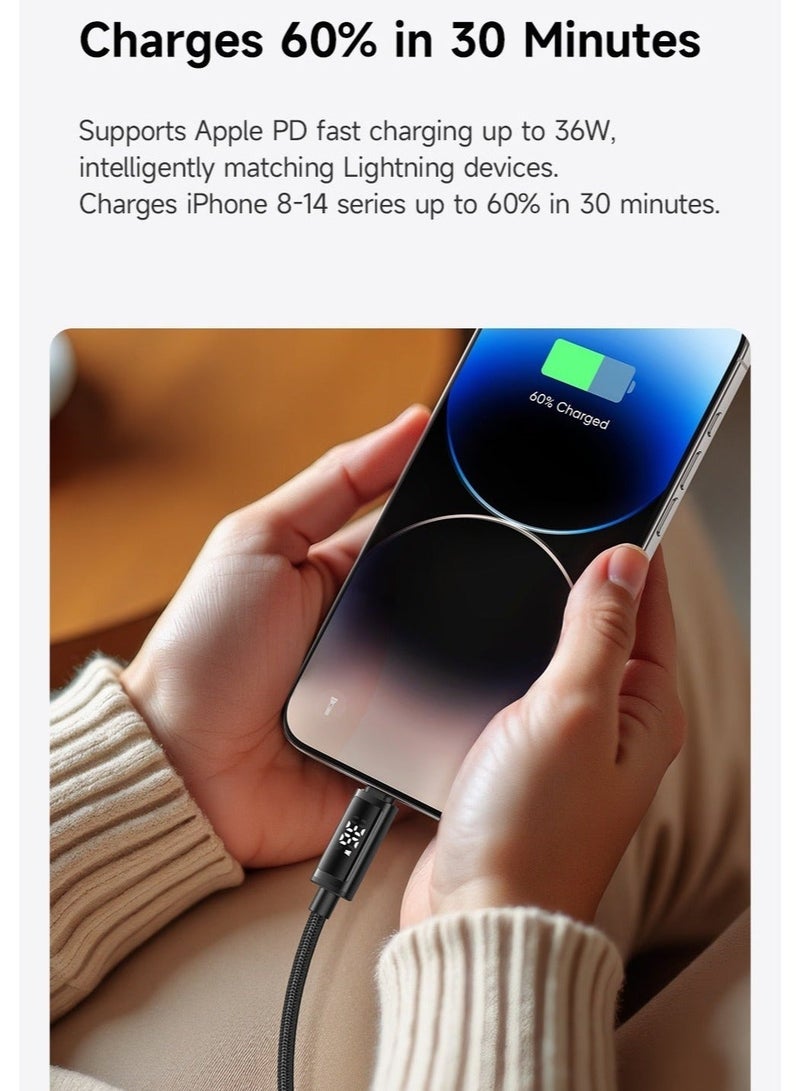 Mcdodo Dual LED Display iPhone USB-C to Lightning Cable 36W 1.2m – Fast Charging PD Data Sync Charger for iPhone 14 13 12 11, iPad, AirPods – Black - Image 5
