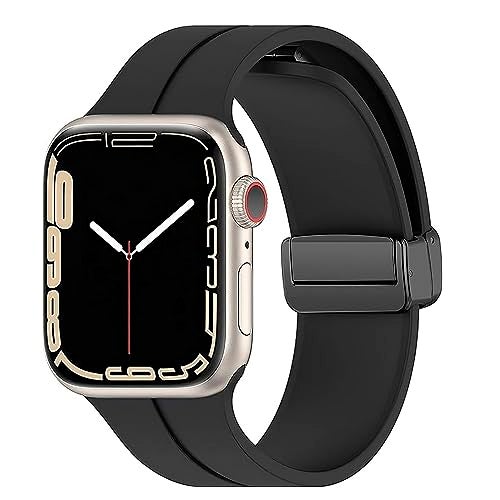 KACA Adjustable Magnetic Clasp Silicone Smart Watch Band Strap for iWatch Series SE 8 7 6 5 4 3 2 1 Compatible with Apple Watch 41mm 40mm 38mm (Black) - Image 1