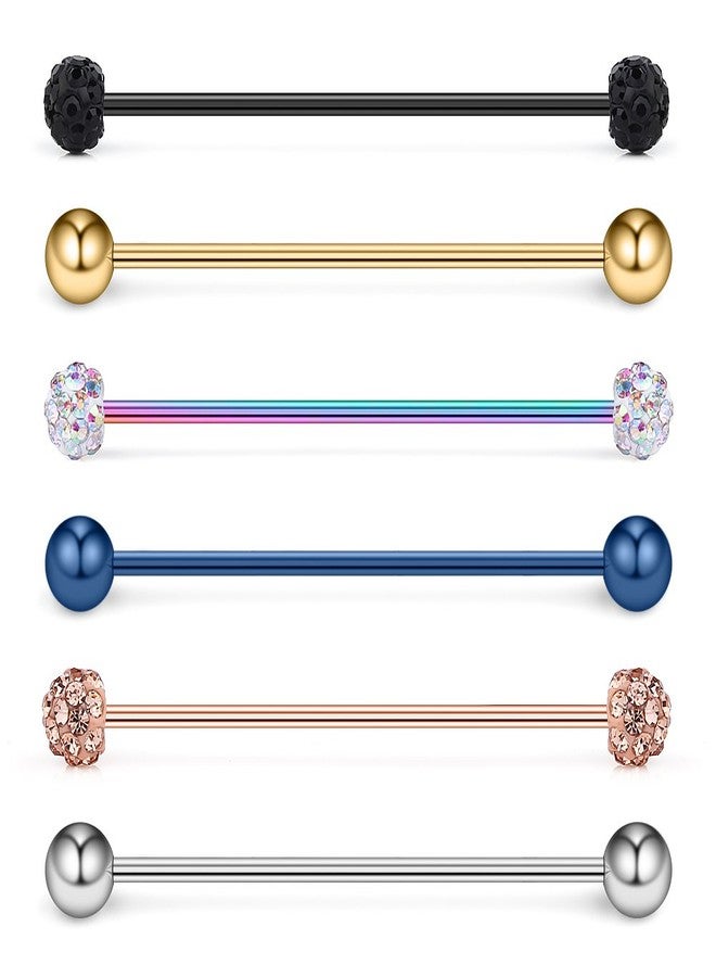 Ruifan 6PCS 16G Mix Color Crystal Ball Stainless Steel Industrial Barbell Earring Cartilage Body Piercing Jewelry 1 1/2 Inch(38mm) - Style 2# - Image 1