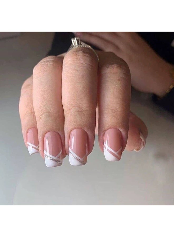 Goolsky Timeless Oblique French Short Square Press-On Nails - Glossy Daily Formal Occasions - Image 1