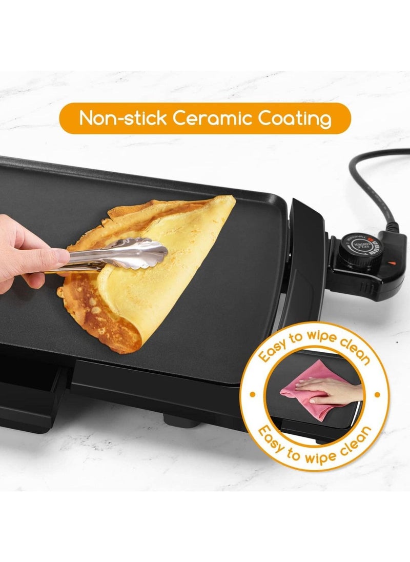 Generic Electric Griddle With Flat Non-Stick Cooking Surface Adjustable Thermostat Essential Indoor Grill For Instant Breakfast Pancakes Burgers Eggs  - Image 4
