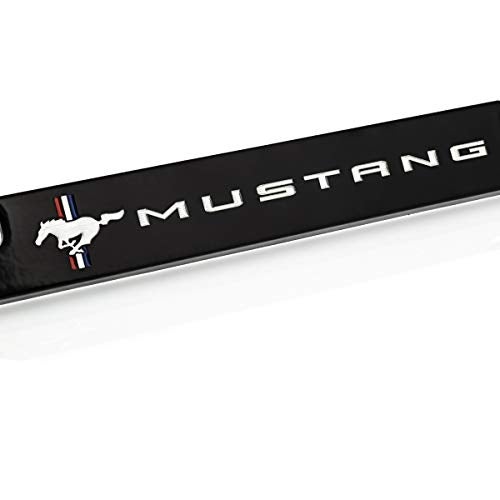 Ford Mustang Pony Black Coated Metal Bottom Engraved License Plate Frame Holder - Image 3