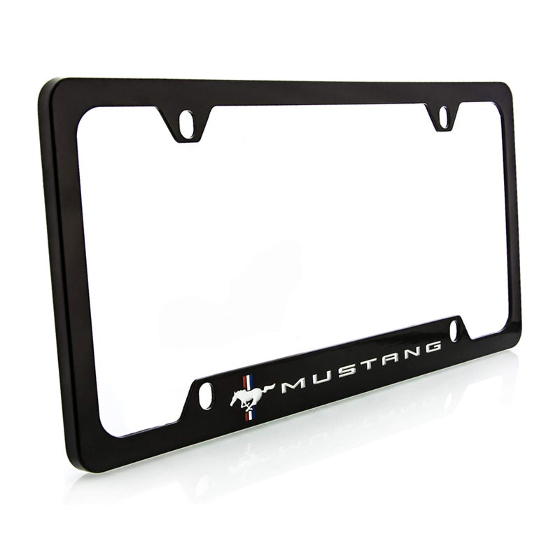 Ford Mustang Pony Black Coated Metal Bottom Engraved License Plate Frame Holder - Image 5
