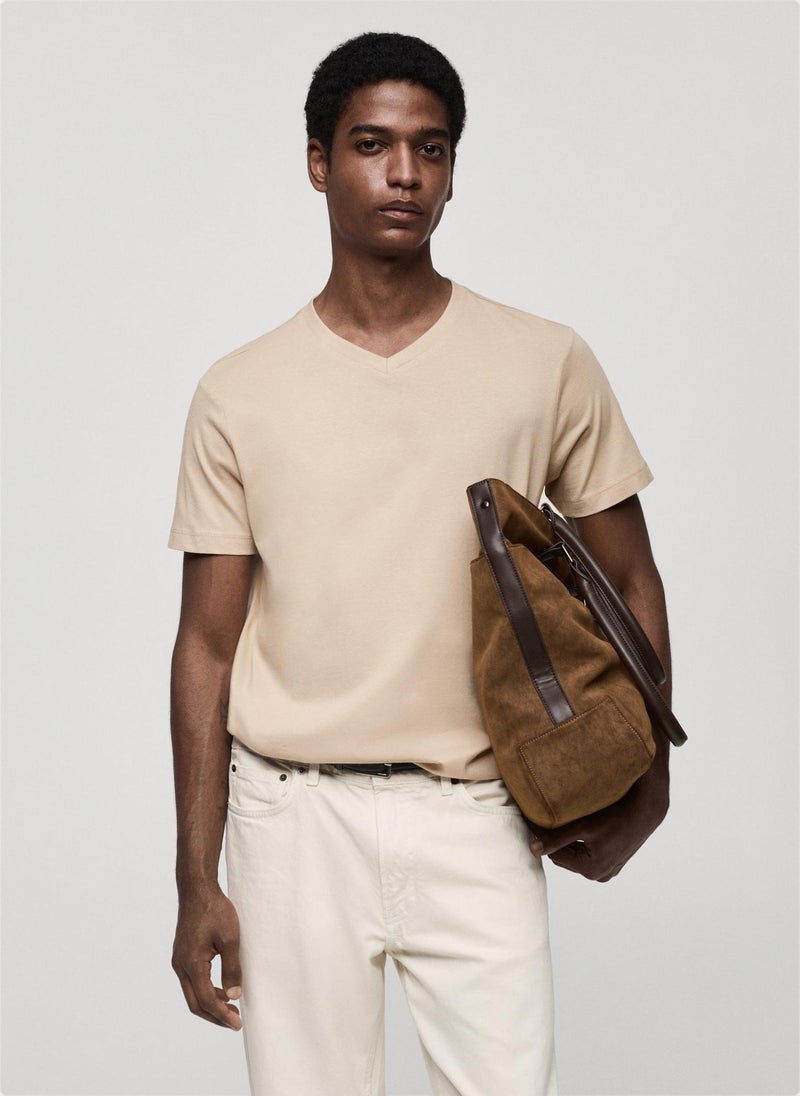Mango Man Casual Slim Fit V-Neck T-Shirt  - Image 1