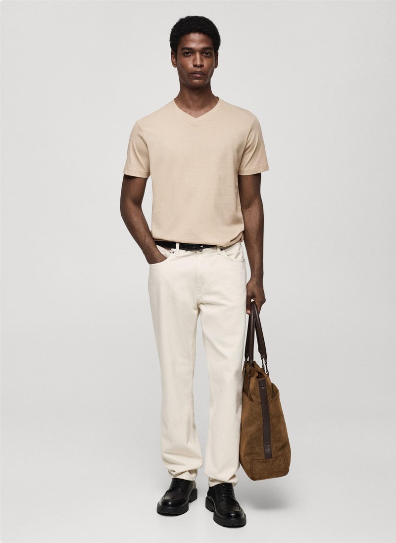 Mango Man Casual Slim Fit V-Neck T-Shirt  - Image 5