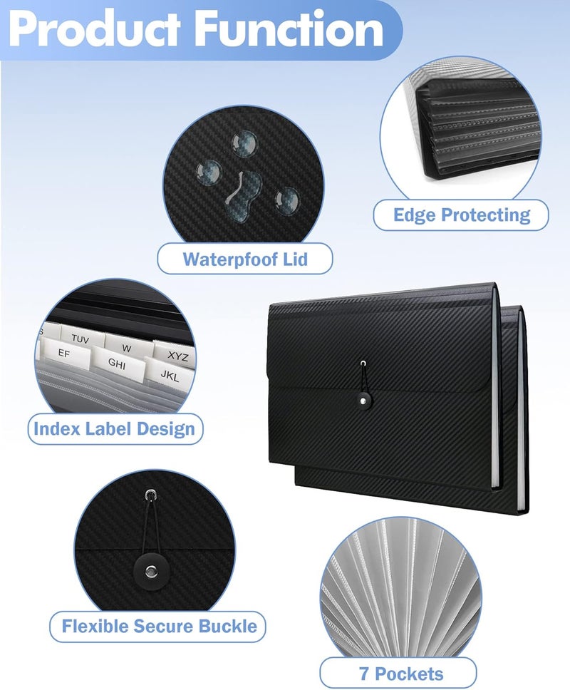 Cesil Black 7-Pocket Expanding File Folder, 33x24x3.5cm, A4, Letter, Polypropylene, Paper, 1x - Image 3