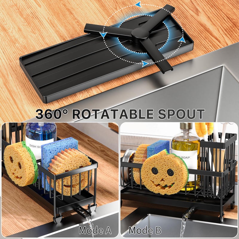 Cisily Sponge Holder for Kitchen Sink, Sink Caddy Organizer with High Brush Holder, Kitchen Countertop Organizers and Storage Essentials, Rustproof 304 Stainless Steel (Black with Smiley Face, 9.25â€³) - Image 2