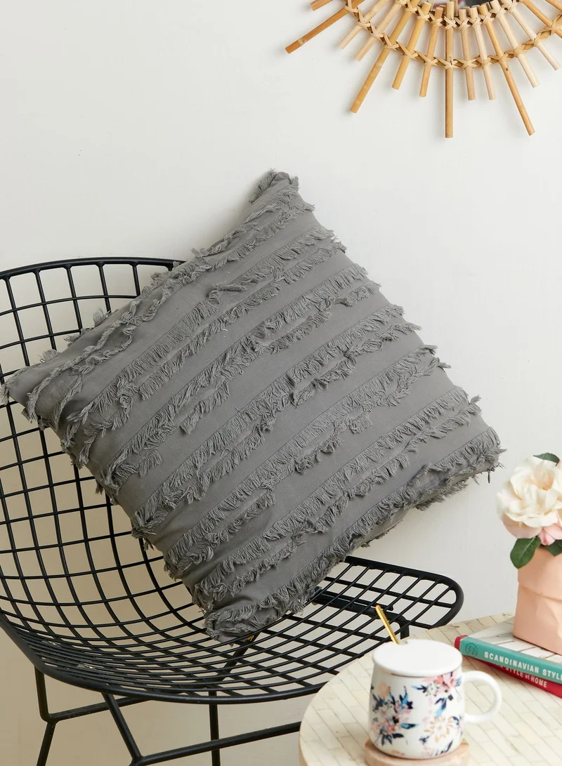 Noire Edit Light Grey Fringe Cushion With Insert