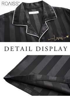 roaiss 2-Piece Couple Style Ice Silk Pajama Set For Men And Women Button Fastening Lapel Short-Sleeved Shirt And Elastic Waist Shorts Set Home Wear  - Image 4