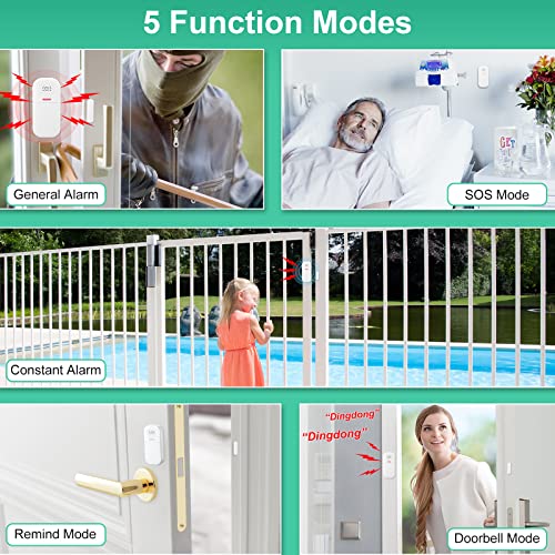 WSDCAM 130dB Loud Door Alarm Adjustable Volume, 5 Feature Modes Door Alarms for Kids Safety Home Security Pool Safety Alzheimers Door Window Open Sensor Wireless Door Alarm with Remote - Image 5