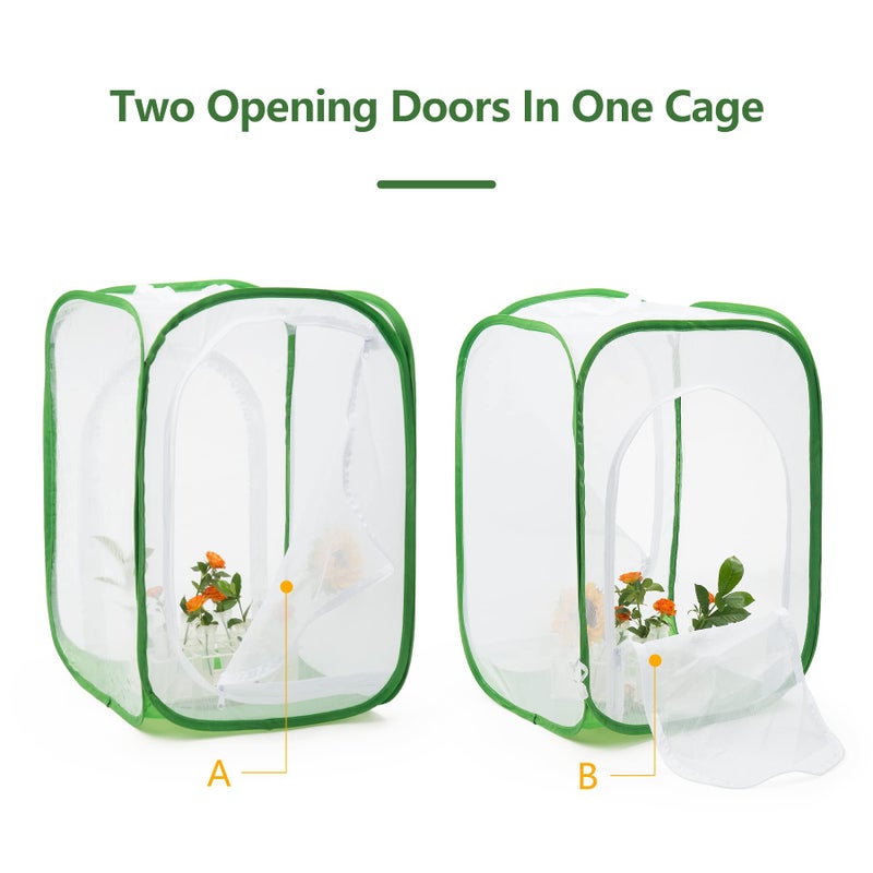 RESTCLOUD Two Doors Monarch Butterfly Habitat, Insect Mesh Cage, Caterpillar Enclosure Terrarium Pop-up (15.7 X 15.7 X 24 Inches) - Image 2