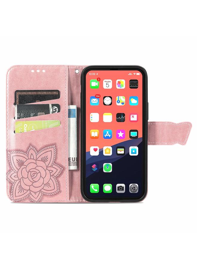اس-توب جراب لهاتف iPhone 13 mini من الجلد المنقوش بشكل زهرة الفراشة مع حامل / فتحة بطاقة / محفظة / حبل - Image 3