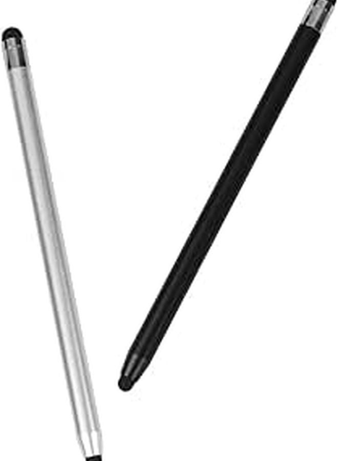 Double End Capacitive Stylus Pen 2 Pack Dark Black and Silver for Phone Tablet Touch Screen - Image 1