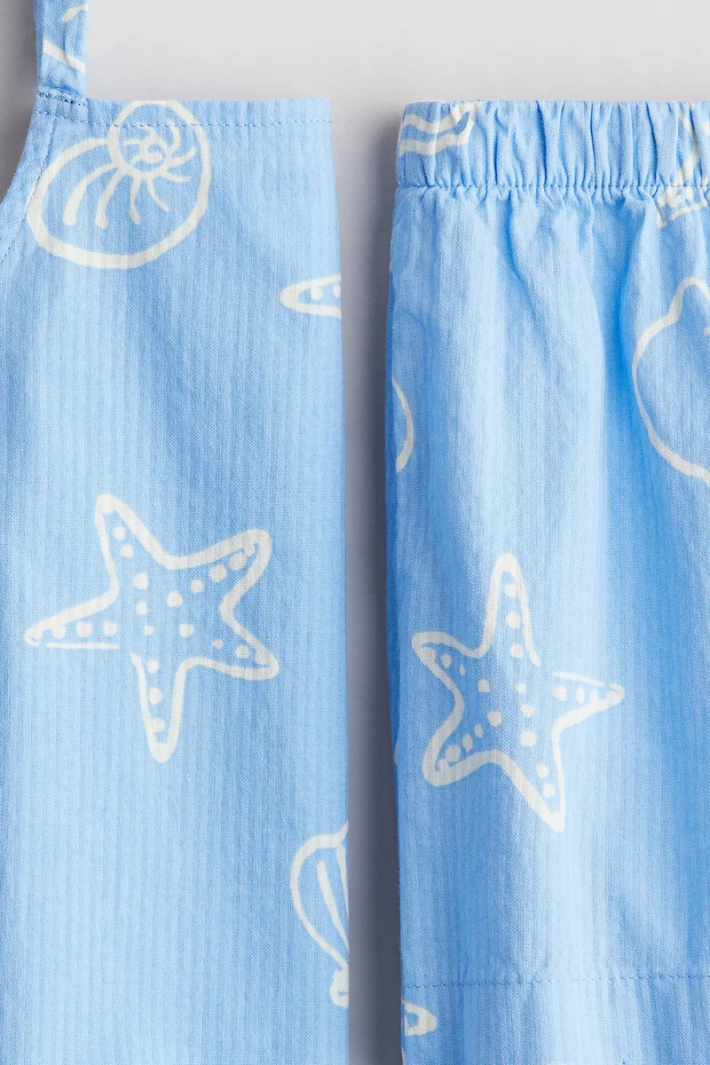 اتش اند ام طقم قطني من بلوزة بحمالات كتف وشورت - عبوة من قطعتين