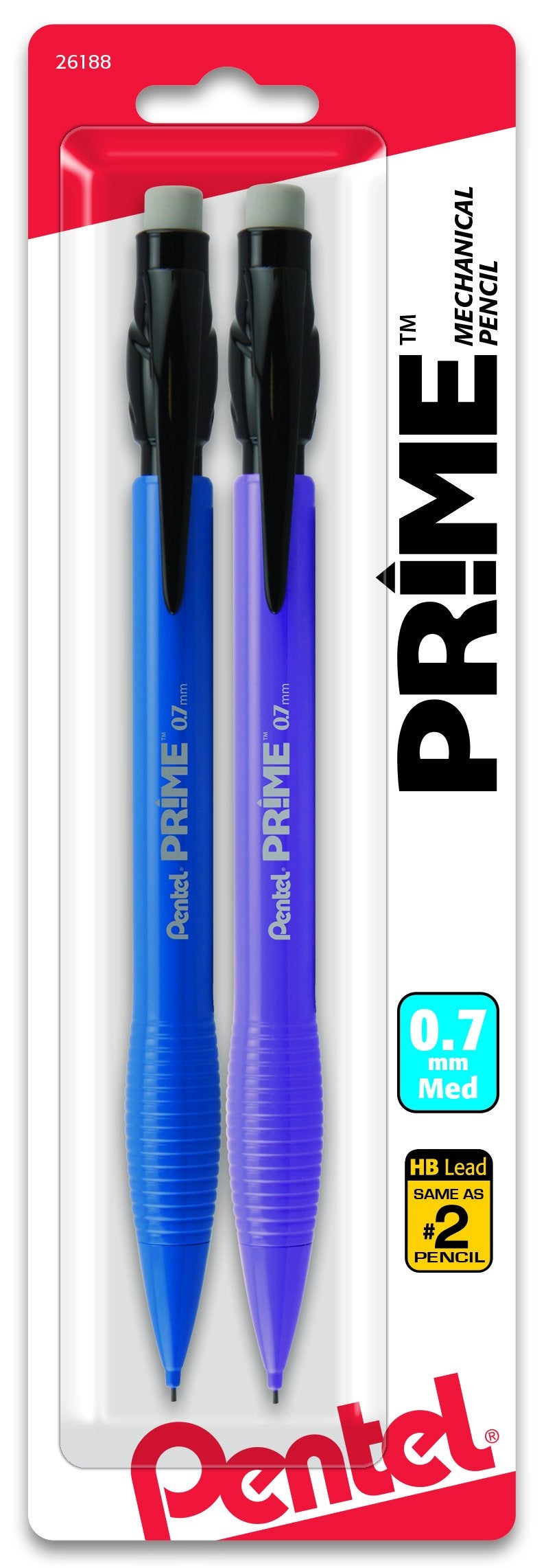 Pentel Prime Mechanical Pencil 0.7Mm Assorted Barrel Colors, Pack of 2 (AX7BP2) - Image 2