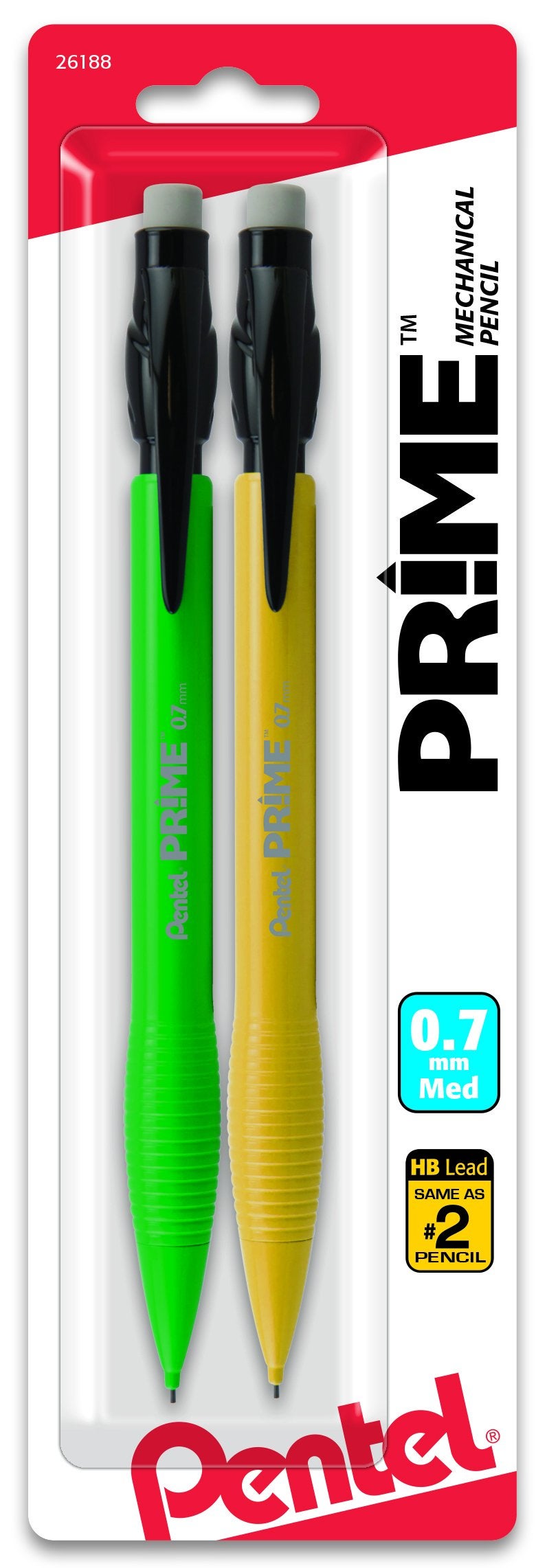 Pentel Prime Mechanical Pencil 0.7Mm Assorted Barrel Colors, Pack of 2 (AX7BP2) - Image 3