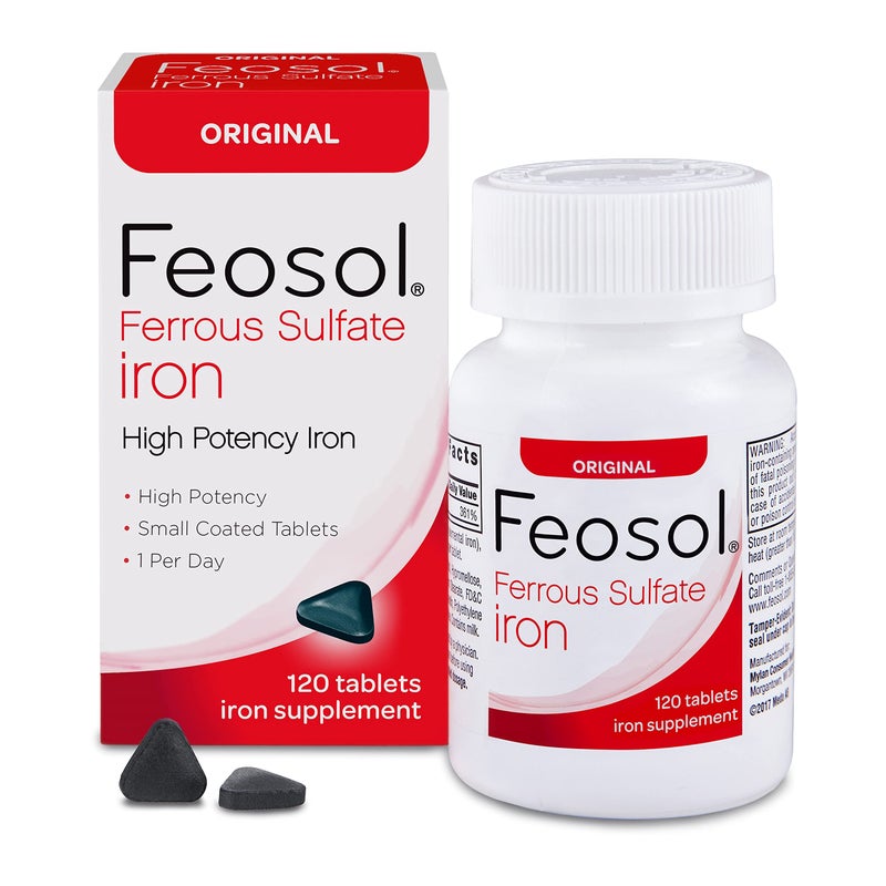 Feosol Original Iron Supplement Tablets, Non-heme, 325mg Ferrous Sulfate (65mg Elemental Iron) per Iron Pill, 1 Per Day, 120ct, 4 Month Supply, for Energy and Immune System Support, Made in USA - Image 1