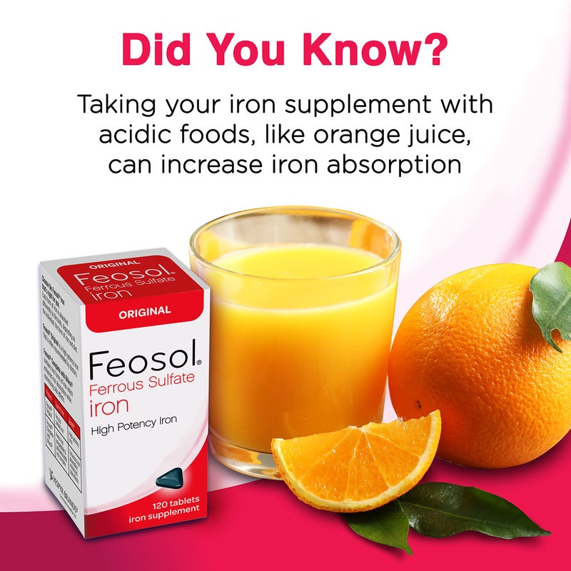 Feosol Original Iron Supplement Tablets, Non-heme, 325mg Ferrous Sulfate (65mg Elemental Iron) per Iron Pill, 1 Per Day, 120ct, 4 Month Supply, for Energy and Immune System Support, Made in USA - Image 5