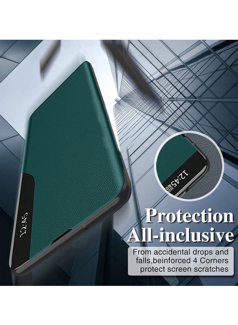 Wtech Smart Mirror Window Flip Phone Case Auto Sleep Wake Cover For Samsung Galaxy A15 4G / 5G 2023 Dark Green - Image 2