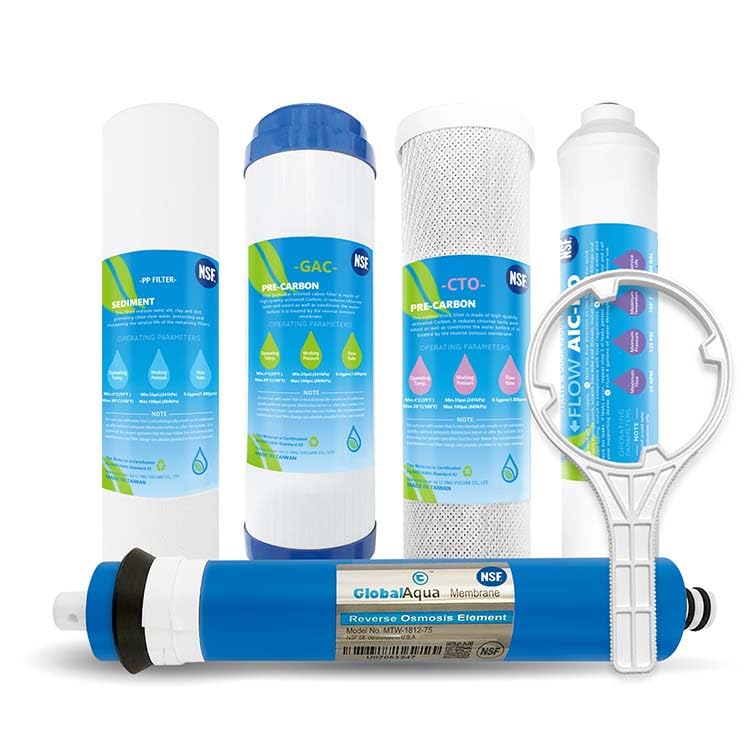 Natural Pure RO Water Filters Cartridge Replacement for 5Stage with 75 GPD RO Membrane NSF certified Safe Drinking Water Filtration Reverse Osmosis Systems