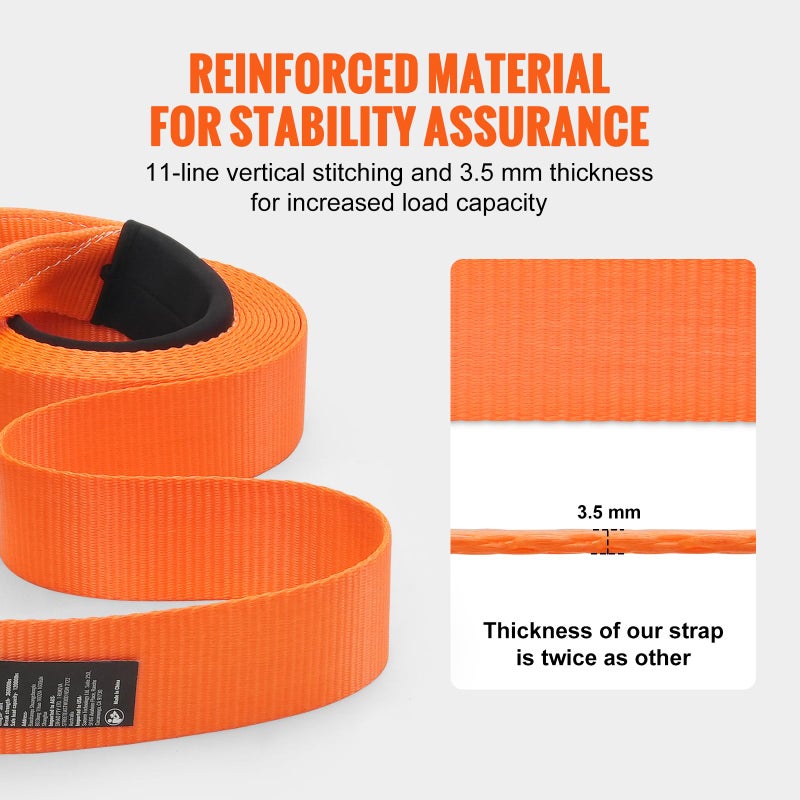 VEVOR Polyester Heavy Duty Tow Strap Recovery Kit 3" x 30 ft (MBS-36,000 lbs) Winch Strap, Triple Reinforced Loop, Snatch Strap + 2" Shackle Hitch Receiver + 3/4" D-Ring Shackles (2PCS) + Storage Bag - Image 3