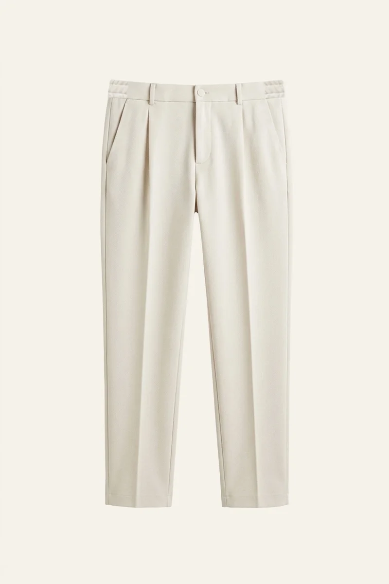 Regular Fit Pleated Beige Trousers