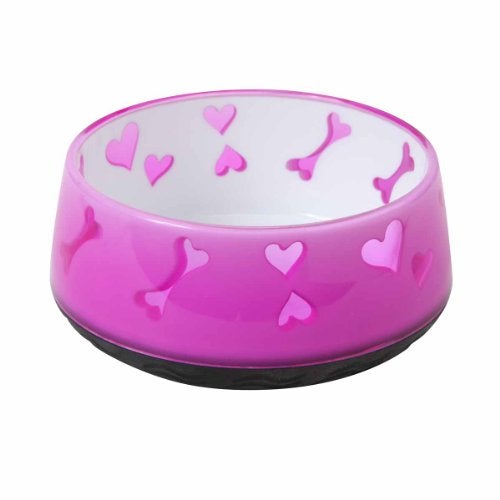 Dogit Non-Skid Dog Food and Water Bowl, Pink – BPA-Free Dish with Cute Hearts and Bones Design, Dishwasher Safe Pet Bowl, 4.9” Diameter, 10.1 fl. oz. Capacity – Durable & Stylish Bowl - Image 1