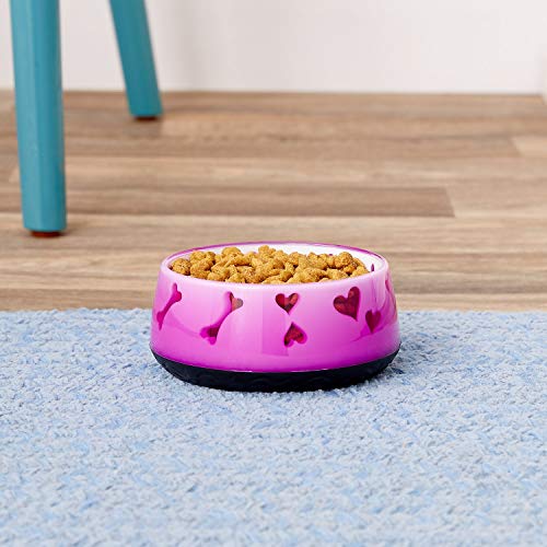 Dogit Non-Skid Dog Food and Water Bowl, Pink – BPA-Free Dish with Cute Hearts and Bones Design, Dishwasher Safe Pet Bowl, 4.9” Diameter, 10.1 fl. oz. Capacity – Durable & Stylish Bowl - Image 4