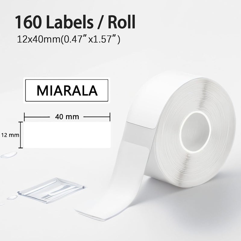 MIARALA White D30 Label Tape, Label Maker Tape-12mm×40mm(0.47"x1.57") Sticker Thermal Paper Self-Adhesive Label Tape for D30 Label Printer, White Label Tape, 3 Rolls - Image 4