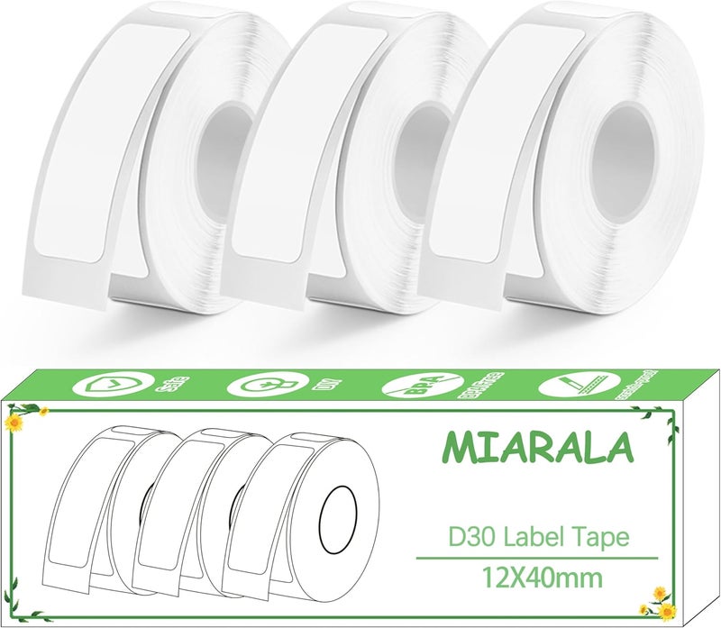 MIARALA White D30 Label Tape, Label Maker Tape-12mm×40mm(0.47"x1.57") Sticker Thermal Paper Self-Adhesive Label Tape for D30 Label Printer, White Label Tape, 3 Rolls - Image 1