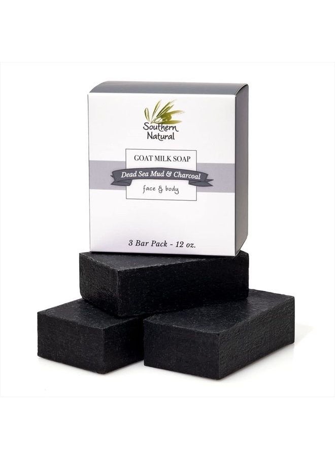 southern natural Activated Charcoal Soap Bar (3 Pack) Charcoal Face Soap, Acne Soap and Body Soap For Sensitive Skin. Made With Dead Sea Mud, Goat Milk & Peppermint Essential Oil. 4-4.5 oz bars  - Image 1