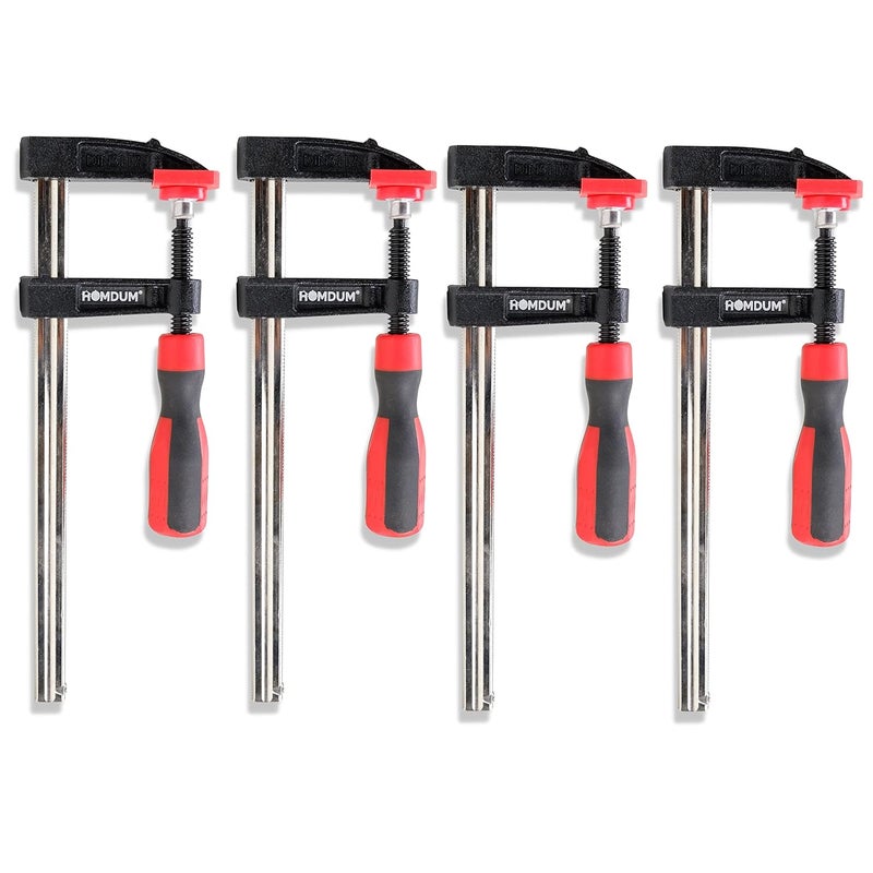 Homdum 8 inch Steel f clamp 200 x 50 mm F Clamp with Rubberized Handle andurface Protection PVC Cover for Better Grip Metal F Clamps for Woodworking Glass and Welding Works Pack OF 4 PC - Image 1