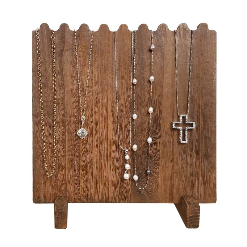 MOOCA Portable Wooden Plank Necklace Jewelry Stand for 8 Necklaces, Necklace Stand, Wood Plank Necklace Display Stand, Necklace Storage Holder, Jewelry Display Stand, Brown Color - Image 2
