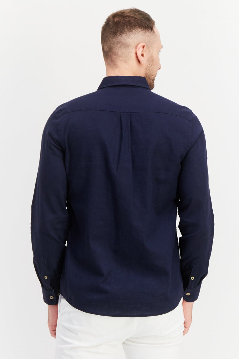 Sorbino Men Regular Fit Solid Long Sleeve Casual Shirt, Navy Blue - Image 3