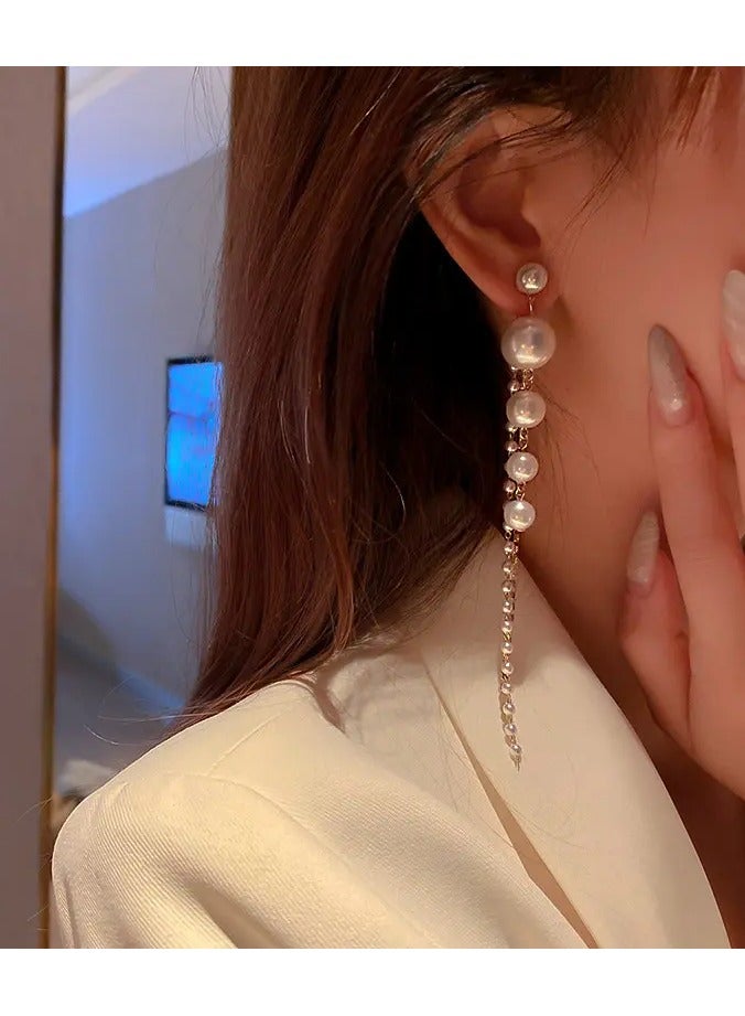 Elegant Long Imitation Pearl Tassel Earrings - Chic White Alloy Dangle Earrings with Lustrous Finish, Perfect for Adding a Touch of Glamour, Novelty Earrings, Perfect for Winter, New Year - Image 5