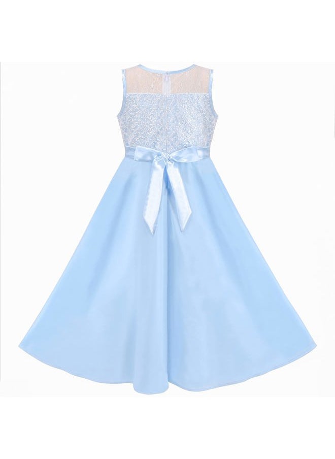 Sunny Fashion - Girls Dress Blue Rhinestone Chiffon Bridesmaid Dance Party Maxi Gown Size 7 - Image 1