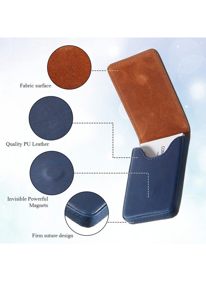 Outus 2 Pieces Business Card Holder Business Card Wallet Pu Leather Business Card Case Pocket Business Name Card Holder With Magnetic Shut Credit Card Id Case Wallet (Black Blue)  - Image 4