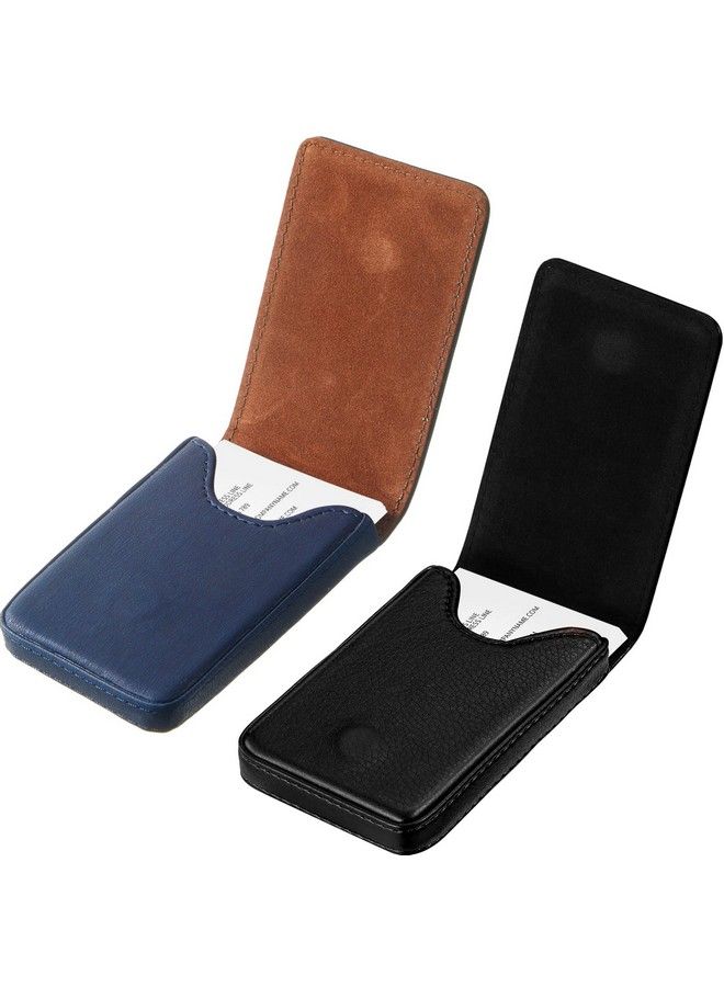 Outus 2 Pieces Business Card Holder Business Card Wallet Pu Leather Business Card Case Pocket Business Name Card Holder With Magnetic Shut Credit Card Id Case Wallet (Black Blue)  - Image 1